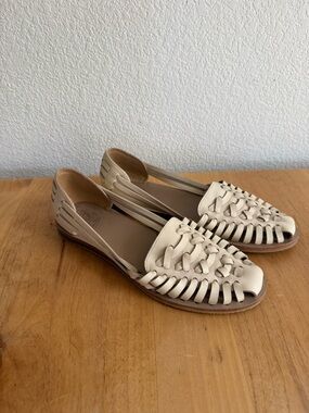 Women’s Cream Woven Leather Flat Loafers